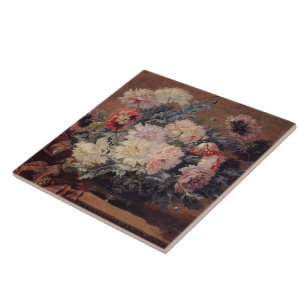 Vintage Paul Biva Basket of Peonies Ceramic Tile