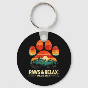 Vintage Paws and Relax Dog Lover Mountain Sunset Key Ring