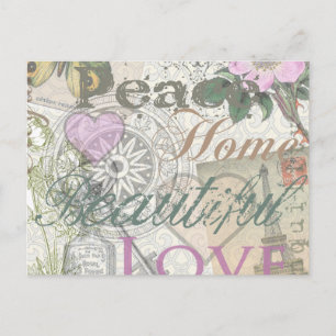 Vintage Peace Home Beautiful Love Postcard