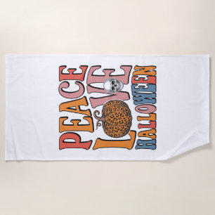 Vintage Peace Love Halloween Pumpkin Skull Design_ Beach Towel