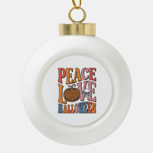 Vintage Peace Love Halloween Pumpkin Skull Design_ Ceramic Ball Christmas Ornament