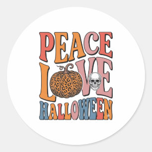 Vintage Peace Love Halloween Pumpkin Skull Design_ Classic Round Sticker