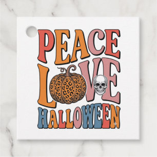 Vintage Peace Love Halloween Pumpkin Skull Design_ Favour Tags