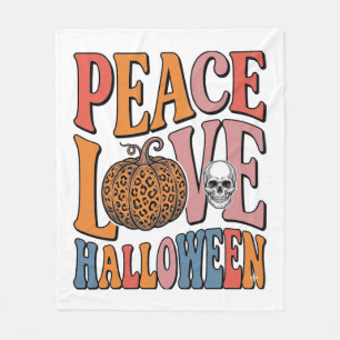 Vintage Peace Love Halloween Pumpkin Skull Design_ Fleece Blanket