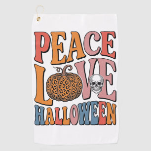 Vintage Peace Love Halloween Pumpkin Skull Design_ Golf Towel
