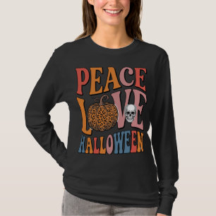 Vintage Peace Love Halloween Pumpkin Skull Design_ T-Shirt