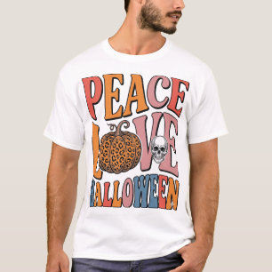 Vintage Peace Love Halloween Pumpkin Skull Design_ T-Shirt
