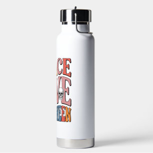 Vintage Peace Love Halloween Pumpkin Skull Design_ Water Bottle