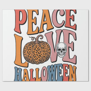 Vintage Peace Love Halloween Pumpkin Skull Design_ Wrapping Paper