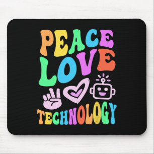 Vintage Peace Love Technology Retro Computer Teach Mouse Pad