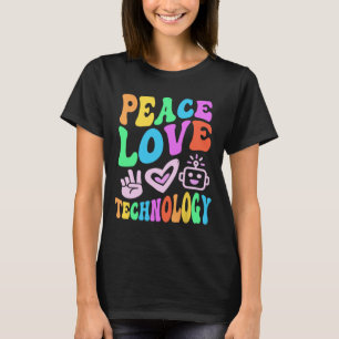 Vintage PEACE LOVE TECHNOLOGY Retro Computer Teach T-Shirt