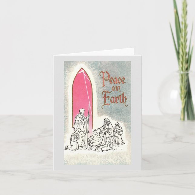 Vintage Peace On Earth Nativity Christmas Card (Front)