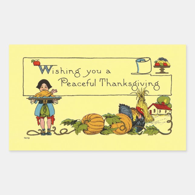 Vintage Peaceful Thanksgiving Rectangular Sticker (Front)