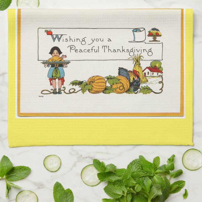 Vintage Peaceful Thanksgiving Tea Towel (Folded)