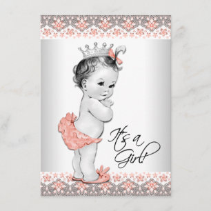 Vintage Peach and Grey Baby Girl Shower Invitation