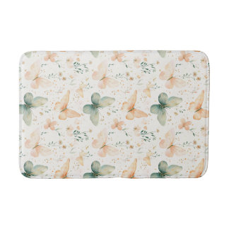 Vintage Peach and Mint Butterfly Watercolor Bath Mat