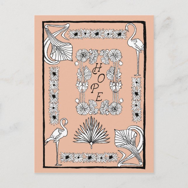 Vintage Peach Black and White Hope Text Postcard (Front)