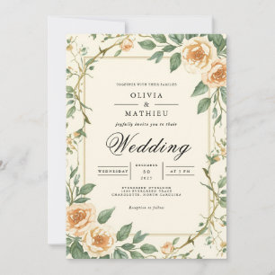 Vintage Peach Blossom Floral Wedding Invitation