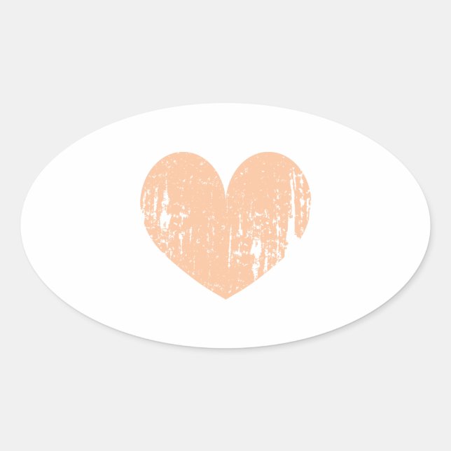 Vintage peach colour wedding heart oval sticker (Front)