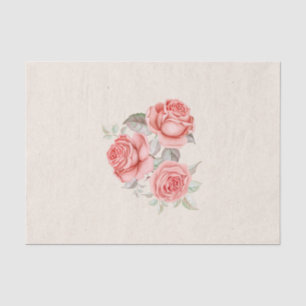 Vintage Peach Coral Roses Greenery Leaves Wedding Tissue Paper