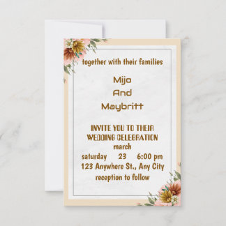Vintage Peach Dahlia Wedding Invitation
