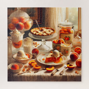 Vintage Peach Dessert Art Cottagecore Kitchen Jigsaw Puzzle