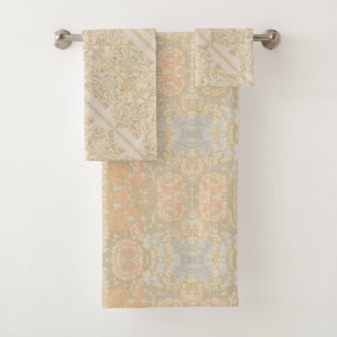 Vintage Peach Floral Boho Pattern  Bath Towel Set