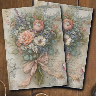 Vintage Peach Floral Bouquet Ephemera Decoupage  Tissue Paper