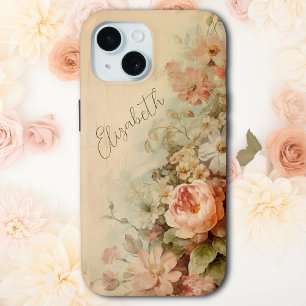 Vintage Peach Floral Cottagecore Style Custom iPhone 15 Case