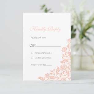 Vintage Peach Floral Rose Lace Wedding RSVP Card