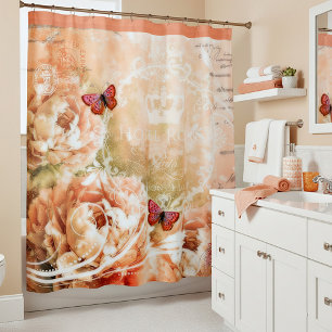 Vintage peach floral shower curtain