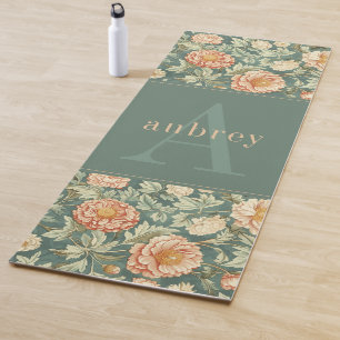 Vintage Peach Floral William Morris Monogram Yoga Mat