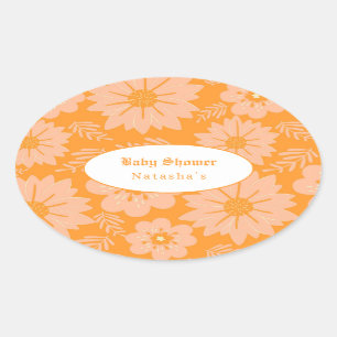 Vintage Peach Fuzz Orange Colour Flower Pattern Oval Sticker