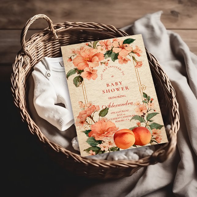 Vintage Peach Garden Botanical Baby Shower Invitation (Creator Uploaded)
