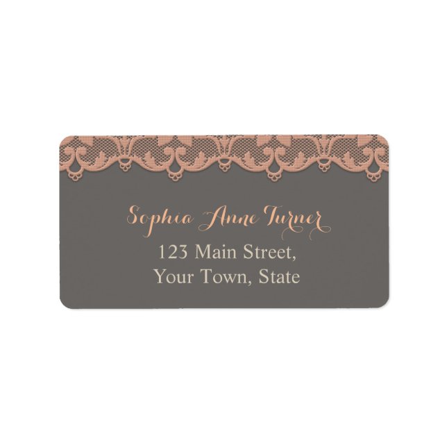 Vintage Peach Grey Lace Custom Monogram Label (Front)