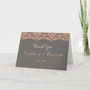 Vintage Peach Grey Lace Wedding THANK YOU Card