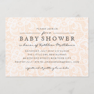 Vintage Peach Lace Baby Shower Invitation