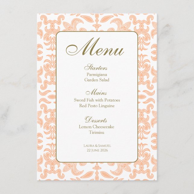Vintage Peach Patterned Menus (Front)