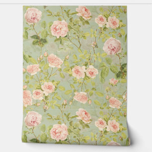 Vintage Peach Rococo Roses Luxury Garden Wallpaper