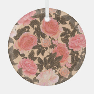 Vintage peach rose watercolor pattern. glass tree decoration