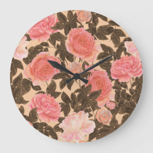 Vintage peach rose watercolor pattern. large clock