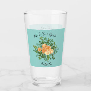 Vintage Peach Rose Wedding on Aqua Teal Glass