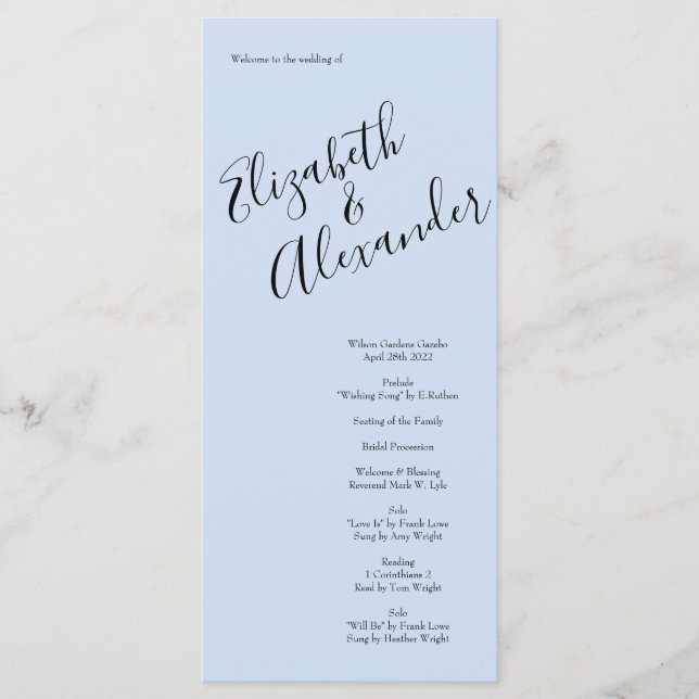 Vintage Peach Rose Wedding with Light Blue Menu (Front)