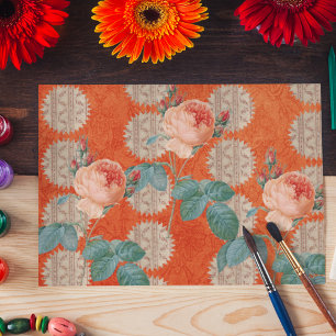 Vintage Peach Rose Winding Pattern Orange Sunburst Tissue Paper