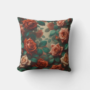 “Vintage Peach Roses with Raindrops"  Cushion