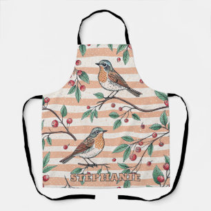 Vintage Peach Songbird Berry Branch Pattern Apron