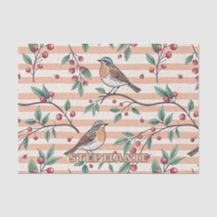 Vintage Peach Songbird Berry Branch Pattern Tissue Paper