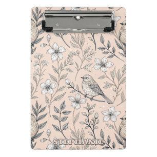 Vintage Peach Songbird Wildflower Pattern Mini Clipboard