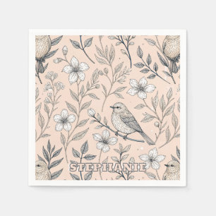 Vintage Peach Songbird Wildflower Pattern Napkin