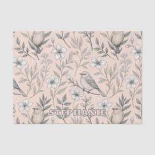 Vintage Peach Songbird Wildflower Pattern Tissue Paper